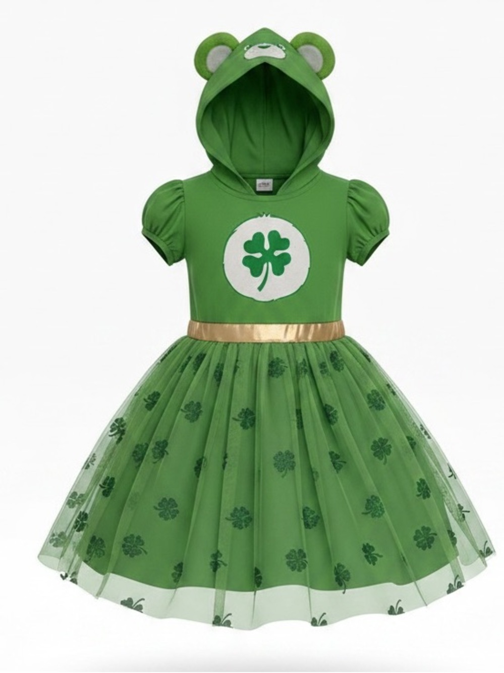 Lucky Bear Clover Shamrock Care Bear Tutu Hooded Dress Costume